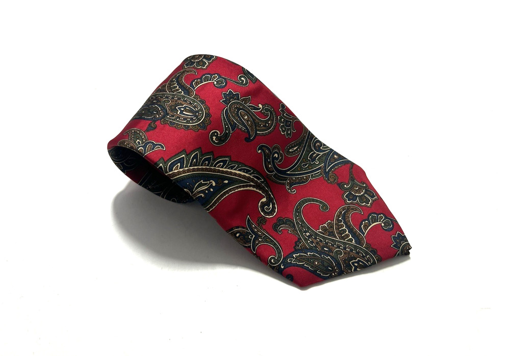 Vintage Mario Valentino Silk Neck Tie Red Blue Green Paisley